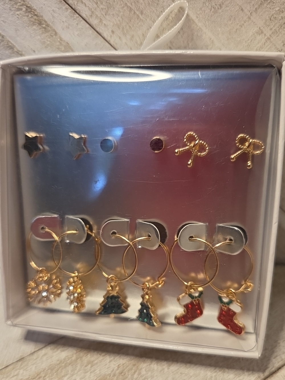 NWT 6 Pairs Small Hoop And Stud Faux Diamond Christmas Earrings